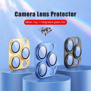 Kamera lensi tam koruyucu temperli cam film ekranları koruyucu iPhone 11 12 13 14 Pro max mini için metal alaşım kapağı
