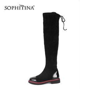 SOPHITINA Thigh High Women's Boots Comfort Kid Suede with Warm Short Plush Black Fashion Outdoor Winter Casual Dress Shoes PC688 210513