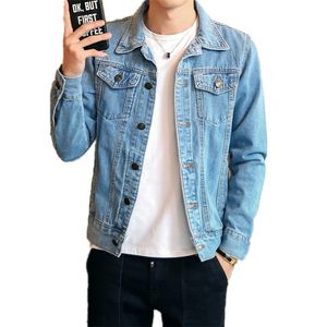 Fashion Mens Denim Jackets Slim Fit Jeans Jacka Bomull Outwear Coat Långärmad Hål Male Kläder Storlek M-4XL 210811