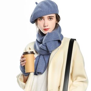 Berets Casual Scarf Beret Hat Sboy Knitted Beanie Gloves Set DXAA