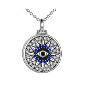 Silver Fashion Rhinestone Eye Pendant Necklaces For Women Bohemian Charm Round Necklace Turkish Jewelry