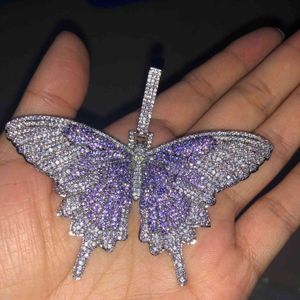 Hip Hop Micro Pave AAA Cubic Zirconia Bling Ice Out Animal Butterfly Pendants Necklaces for Men Rapper Jewelry Gold Color Black X0509
