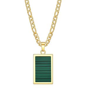 Pendant Necklaces Ins Trend Rectangular Malachite Agate Shell Necklace Stainless Steel Vacuum Gold Plating Does Not Fade