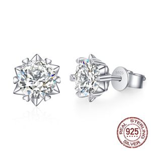 Sterling Silver 925 Stud Snowflake Örhängen för Kvinnor 6mm Lab Diamond Bröllop Smycken Gåvor Ingen Fade Allergy Gratis E-045