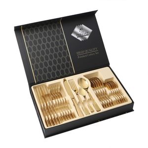 24pcs/set Stainless Steel Steak Knife Fork Spoon Teaspoon Flatware Sets with Gift Box