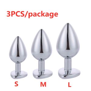 NXY Anal Leksaker 3st / Förpackning Metal Butt Plug Hjärta Pärlor Stimulator Rostfritt Stål Kristall Smycken Smooth Touch Vuxen Man Sex 1125