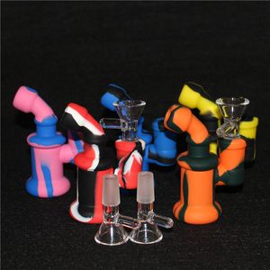 Toptan Silikon Bisbler Rig Sigara El Kaşık Boru Nargile Bongs Silikon Yağ Keçileri Ile DAB Aracı