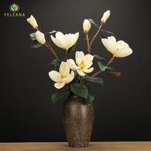 Magnolia Artificial Flowers NEW Latex Petals Big Fake Flower Blue Flowers Artificiales De Alta Calidad Mall Home Decoration 210317