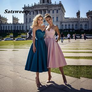 Nowoczesna Wysokiej Jakości Druhna Dress Różowa Herbata Długość Maid of Honor Suknie A Linia Kochanie Bez Rękawów Bow Belt Suknie Ślubne Gościnne Gorset Powrót