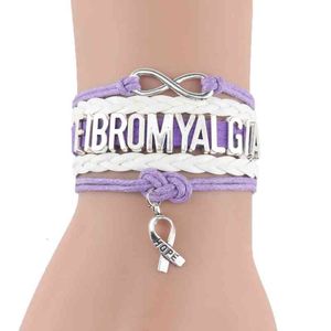 Infinity Hope Charms Fibromyalgia Women Bracelet Stacks Leather Briad Rope Wrap Bracelets & Bangles for Women Men Jewelry