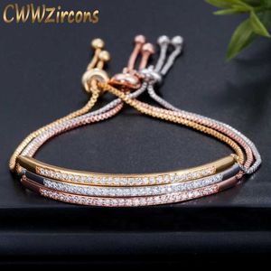 Cwwzircons Adjustable Bracelet Bangle for Women Captivate Bar Slider Brilliant Cz Rose Gold Color Jewelry Pulseira Feminia Cb089