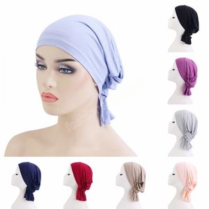 Modal Elastic Interior Turbante Tubo Tubo Chapéus Muçulmanos Mulheres Soft Hijab Gorros Islâmicos Color Sólido Leadcarf Perda de Cabelo Cap De Cabelo Capuz