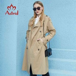 Astrid Spring Höst Trench Coat Long Fashion Windproof Hood Stor Storlek Outwear Windbreaker Kvinna Kläder 72 210914