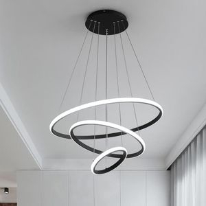 Lâmpadas pendentes de luz LED moderna para sala de jantar de cozinha quarto de cozinha anéis pretos decoração de teto lustre de teto lâmpada de iluminação interna