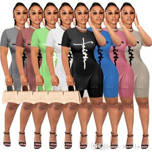 Mulheres Plus Size Impresso Tracksuits Summer Split Roupas Moda Sólida Cor Small Shorts Dois pedaços Jogger Set XS-4XL