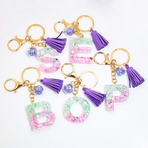 Śliczny angielski list Wisiorek Key Łańcuchy Pierścień Tassel Keyring Żywica Akrylowa Początkowa Torebka Samochodowa Uchwyt Na Keychain Dla Kobiet Biżuteria