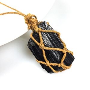 Нерегулярные натуральные черные энергетические каменные веревки плетеные ручной работы подвесные ожерелья с цепными женщинами мужчины мода счастливые украшения