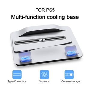 Vertikal stativ för PlayStation 5 Game Console 3 Cooler LED Cooling Fan Base Fast Charging Station med Dual Controller Charger