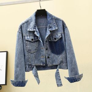 Kvinnors Jackor Kvinnor Jacka 2022 Höst Denim Lös Casual Jeans Coat Kvinnlig nedgång Krage Kort Outwear Bomber P873