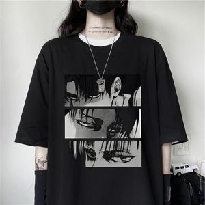 Japanese Anime Attack On Titan Women's T-shirt Levi Ackerman Eye Punk Tops Summer Harajuku Loose Gothic Short Sleeve Tshirt