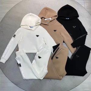 Women's Two Piece Pants Metal Triangle Standard Hooded Sports Suit Pullover Cotton Jacket Long-sleeved jacket Elastic Waist Casual Tracksuit