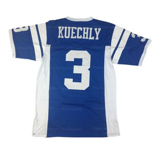 Niestandardowy Luke Kuechly 3 # High School Koszulka piłkarska Zszyj niebieski Niebieski Numer Numer Rozmiar S-4XL Koszulki Najwyższa jakość