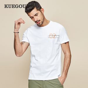 Mode Coréenne Du Sud achat en gros de Kuegou Marque T shirt T shirt Hommes Hommes Blanc Blanc Sud Style sud coréen Mode Joker Rond Collier T shirt Impression LT