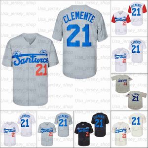 Baseball Hem Jersey Roberto Clemente 21 # Santurce Crabbers Puerto Rico Svart Vit