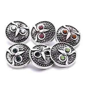 Vintage Prata Cor Snap Botão Coruja Encantos Mulheres Findings Jóias Rhinestone 18mm Metal Snaps Botons DIY Pulseira Jóias Por Atacado