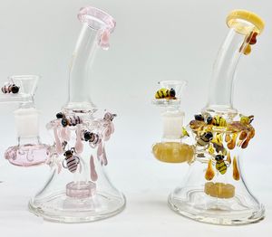 Vintage New 6.5inch HoneyBee Glass BONG Hookah Smoking Pipes Oil Burner with bowl can put customer logo