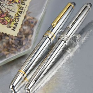 Luxury Msk-163 Classic Fountain Rollerball Ballpoint pen high quality silver smooth barrel school office Stationery with Serial Number+Gift Refills & Plush Pouch