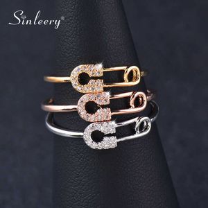 SINLEERY Unique Design Tiny Crystal Pin Shape Midi Rings Rose Gold Silver Color Women Fashion Jewelry Accessaries JZ048 SSK X0715