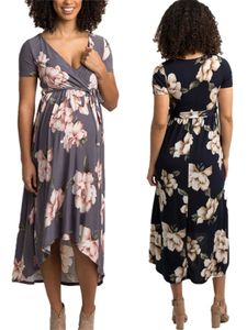 妊娠中の女性のカジュアルなVネックのサンドレスの半袖フラワードレス屋外の服j0713のための夏のマタニティの花のドレス