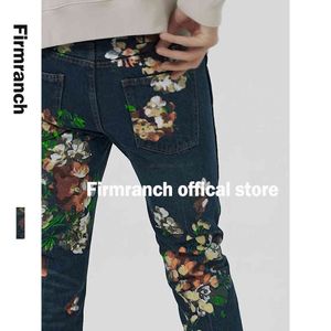 FirmRanch Pintado à mão impressão para homens / mulheres High Street empilhados jeans g-dragão namorado vibe pants moto trazer