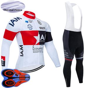 IAM Team Inverno Ciclismo Jersey Set Mens Thermal Fleece Manga Longa Camisas Bib Calças Kits Mountain Bike Roupas Racing Bicicleta Suits S210507102