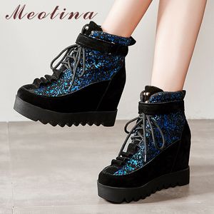 Meotina Winter Ankle Boots Women Glitter Height Increasing High Heel Short Boots Mixed Colors Round Toe Shoes Ladies Size 33-43 210520