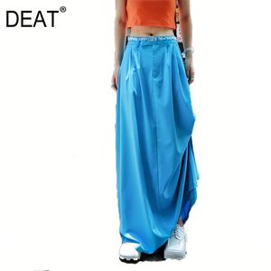 泥炭の高い弾性ウエストの青い不規則な2つの方法は、長い半身のスカートの女性のファッション潮の新しい春秋1年3721 210428