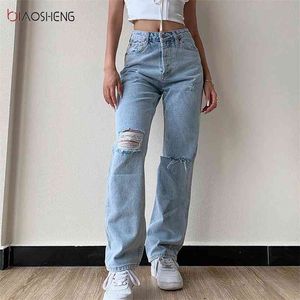 Calças jeans femininos jeans grande tamanho namorado jean mulheres y2k cintura alta mãe rasgada calças stright 210922