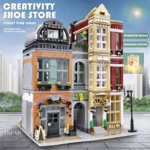 Negozio di scarpe Streetview Building Blocks Le-J 10005 Set LED Assembly Model Bricks MOC 16001 Giocattoli educativi per bambini Regali di compleanno di Natale per bambini