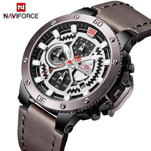 NAVIFORCE Lüks Marka erkek Moda Spor İzle Erkekler Deri Chronograph Kuvars Saatler Otomatik Tarih Erkek Relogio Masculino 210517