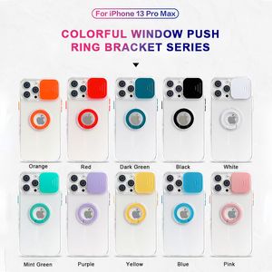 Camera Protection Phone cases For iPhone 13 12 11 Samsung S21 Xiaomi Redmi note 9 Slide Window Ring Holder Shockproof Protective Cover