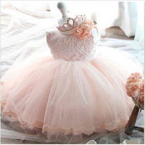 Elegante ragazza vestito ragazze 2021 moda estiva pizzo rosa grande fiocco partito tulle fiore principessa abiti da sposa vestito bambina Q0716