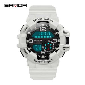 SANDA White Watch Sport Watches for Men Waterproof Multifunction Wristwatches Mens Army Outdoor Sports Electronic clock S shock G1022