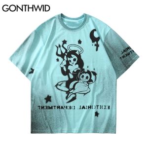 Tie Dye Tshirts Streetwear Funny Devil Angel Punk Rock Gothic Koszulki Hip Harajuku Casual Krótkie Teee Topy 210602