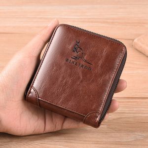 Fashion Man Purse Bag Zipper RFID Anti Theft Business Card Holder Genuine Leather Wallets