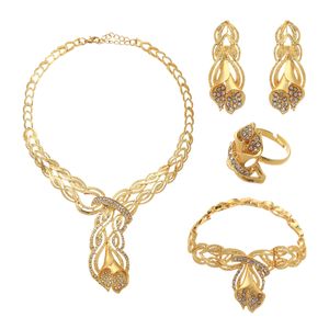 Dubai Gold African Indyjska Etiopia Zestawy biżuterii Bridal Prezenty ślubne dla kobiet Naszyjnik Bransoletka Kolczyki Ring