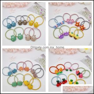 Hair Aessories Baby, Kids Maternità 10Pcs 2021 Cartoon Colorf Scrunchie Elastic Rope Band Vintage Cute Rubber Bands For Girl Gift Drop Del