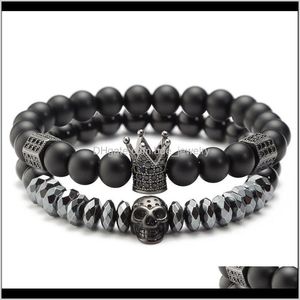 Perlen, Stränge Jewelryskull Skelett Hämatit Stein Schädel Armreif Armband Krone Armbänder Krieger Männer Schmuck Halloween Drop Lieferung 2021 H