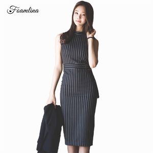 Elegant Donne a strisce stampa vintage Bodycon Dress Summer Summer Sleeveless Business Party Formal Office Office Casual Work Midi 210603