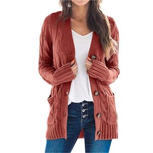 Womens Knits Tees V-Neck Solid New Autumn and Winter Women Cardigan Sweater Single-Breasted Long-Sleeve Knitwear Coat